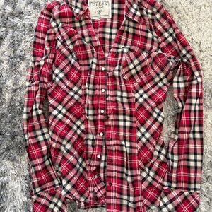 Guess Red and Black Plaid Shirt